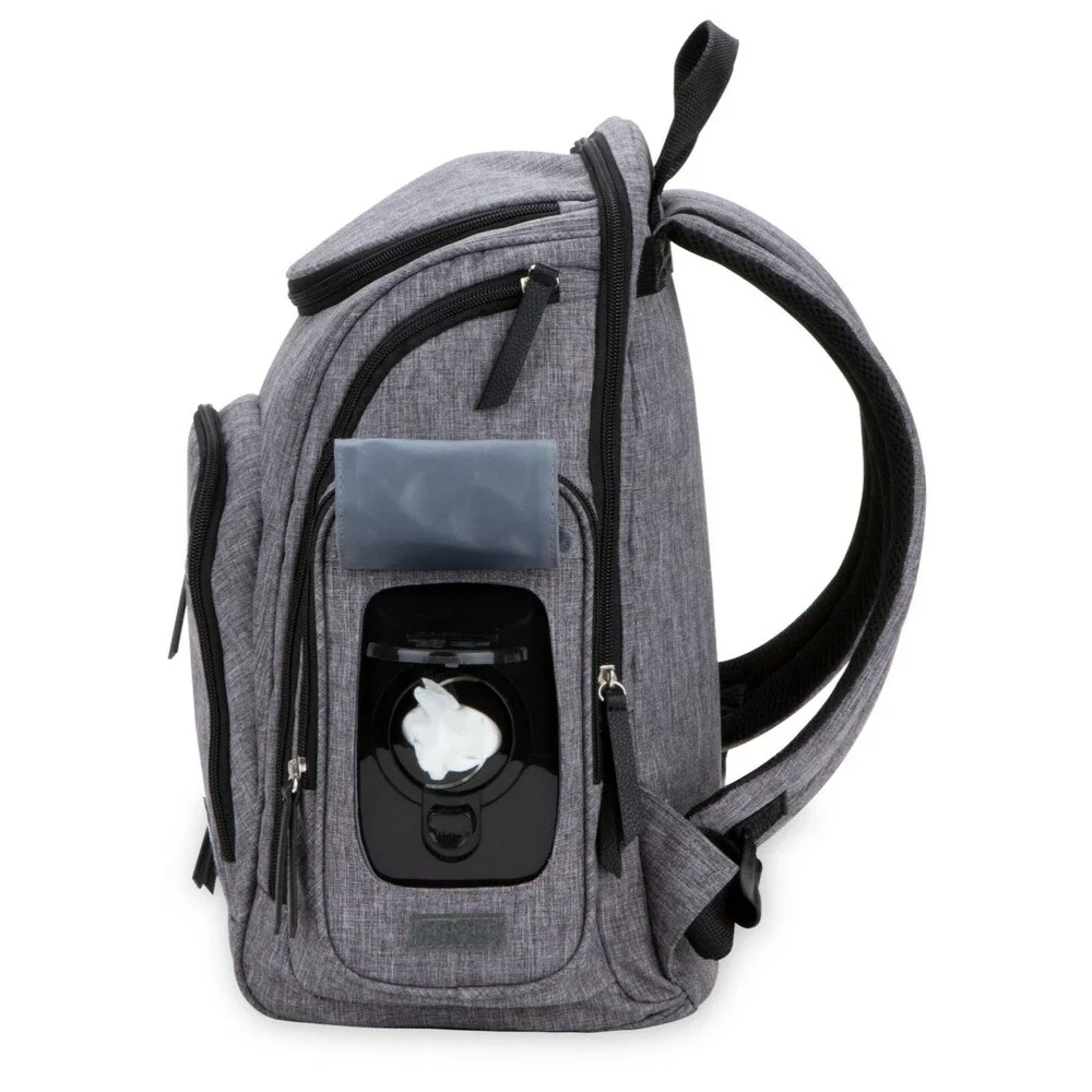 BB Gear Diaper Bag Backpack w/ Changing Pad & Insulated Side Pocket - Gray